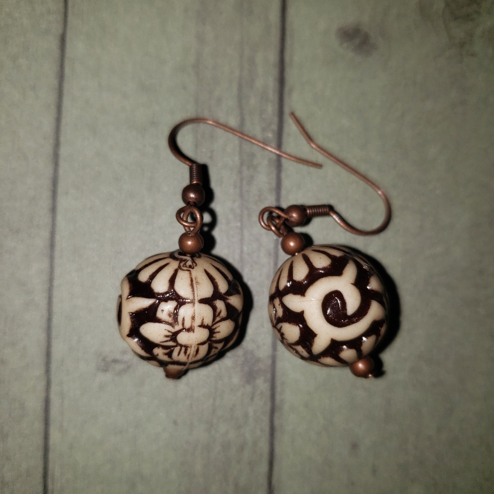 Brown tribal drop earrings